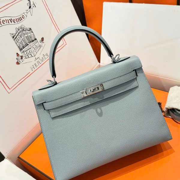 Hermes Kelly Replica Handbag 11 Women Gray White Lock 25cm