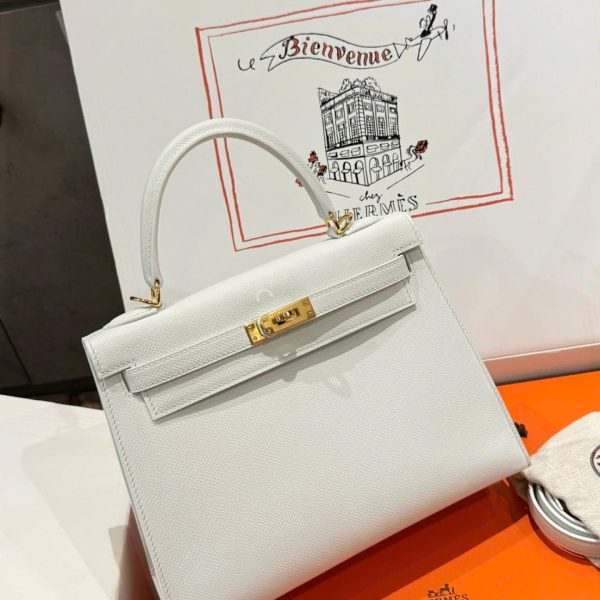 Hermes Kelly Rep 11 High-Quality White Women-s Handbag with Gold Lock 25cm
