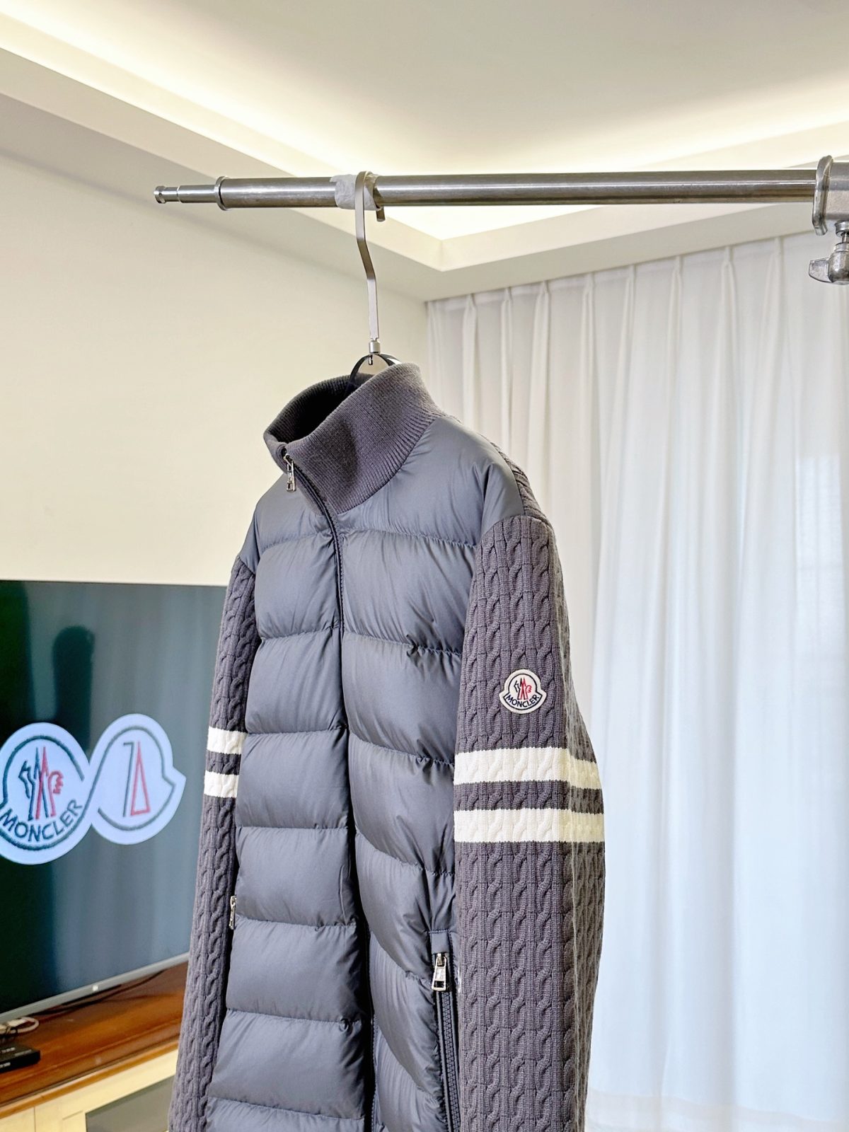 Moncler Down-Front Wool and Cashmere Zip Cardigan - Image 3