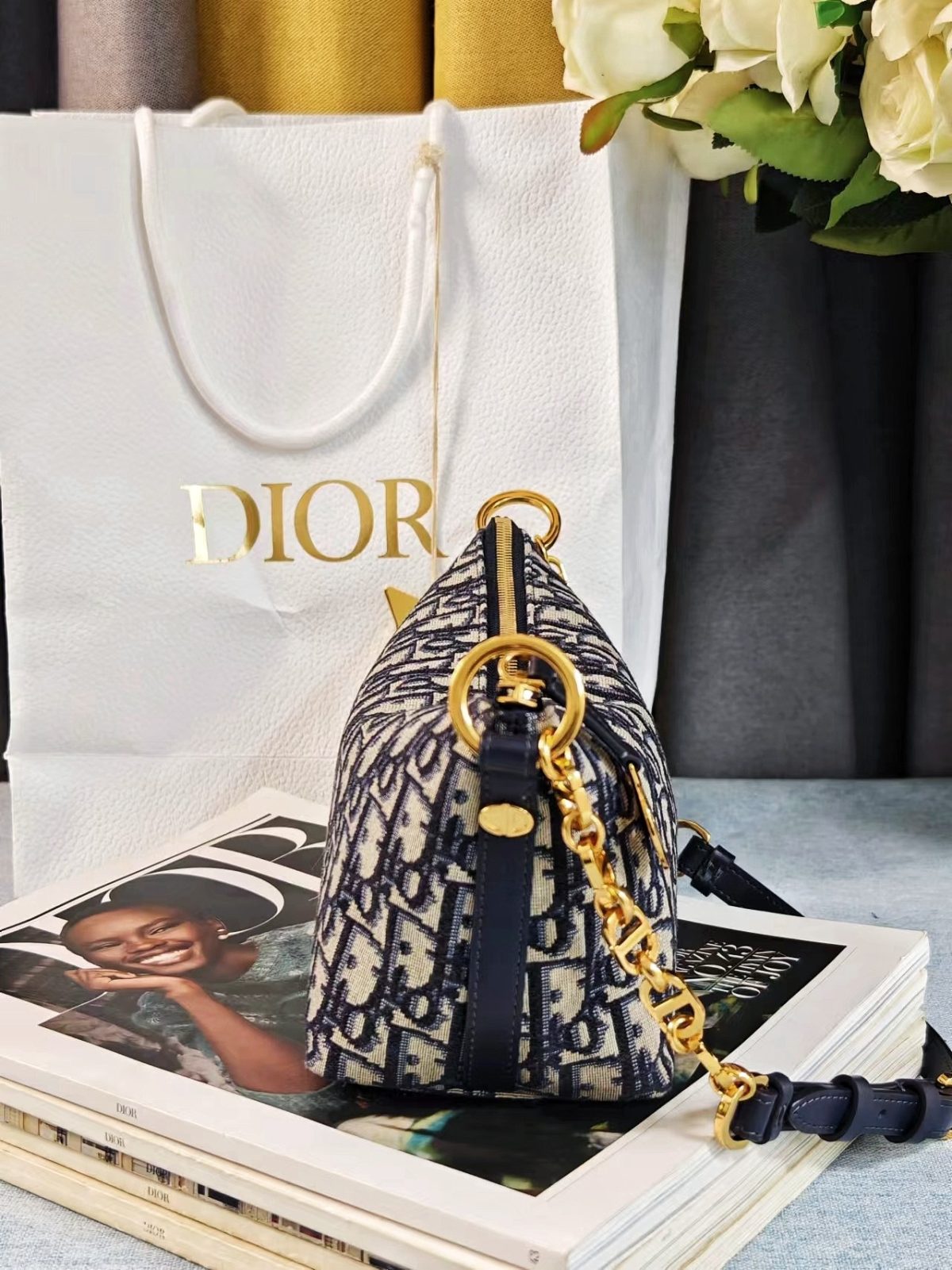 Dior Diostar Hobo Chain Bag (Blue Oblique Jacquard) - Image 6
