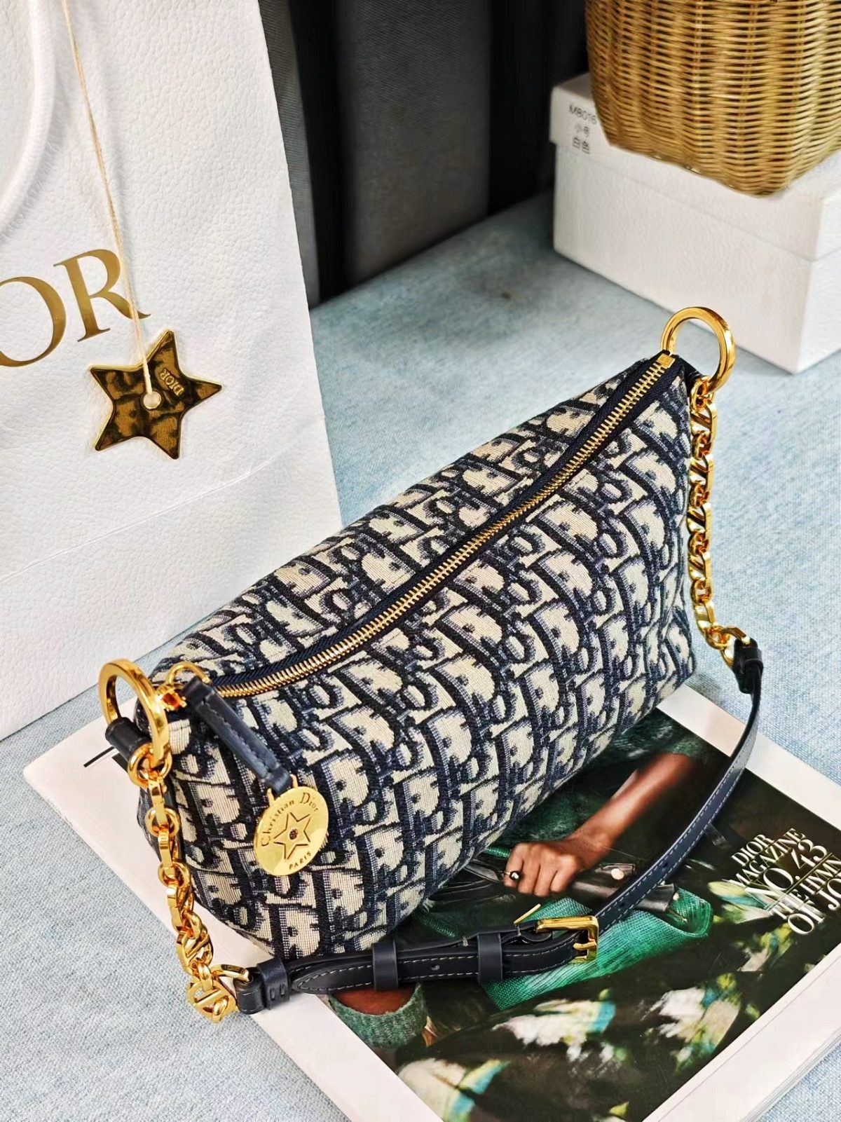Dior Diostar Hobo Chain Bag (Blue Oblique Jacquard) - Image 7