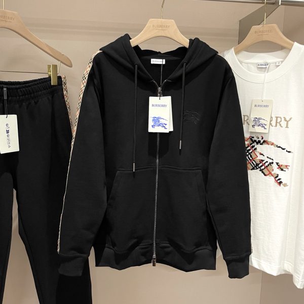 Burberry 25FW Cotton Zip-Up Hoodie with Vintage Check Tape