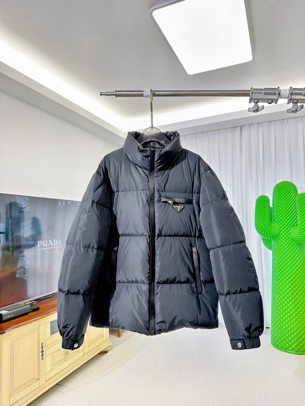 Prada Re-Nylon Down Jacket with Leather Trim - Image 1