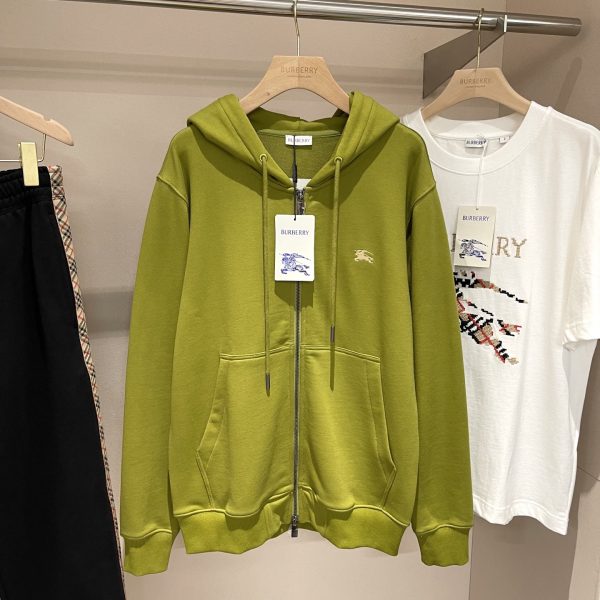 Burberry 25FW Cotton Zip-Up Hoodie with Gold Cross-Stitch Equestrian Knight Design