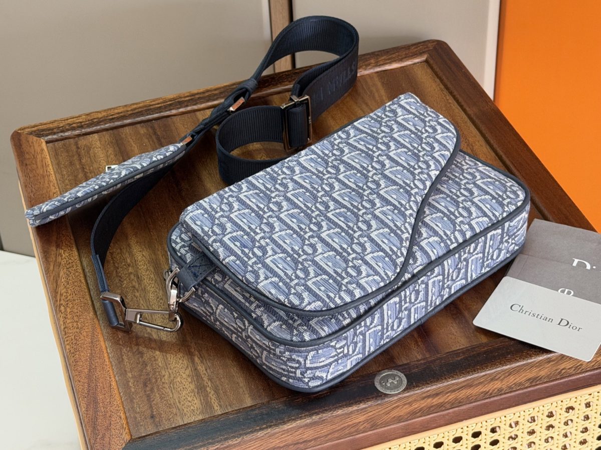 Dior Saddle 3-in-1 Pouch Set (Light Blue Oblique Jacquard) - Image 1