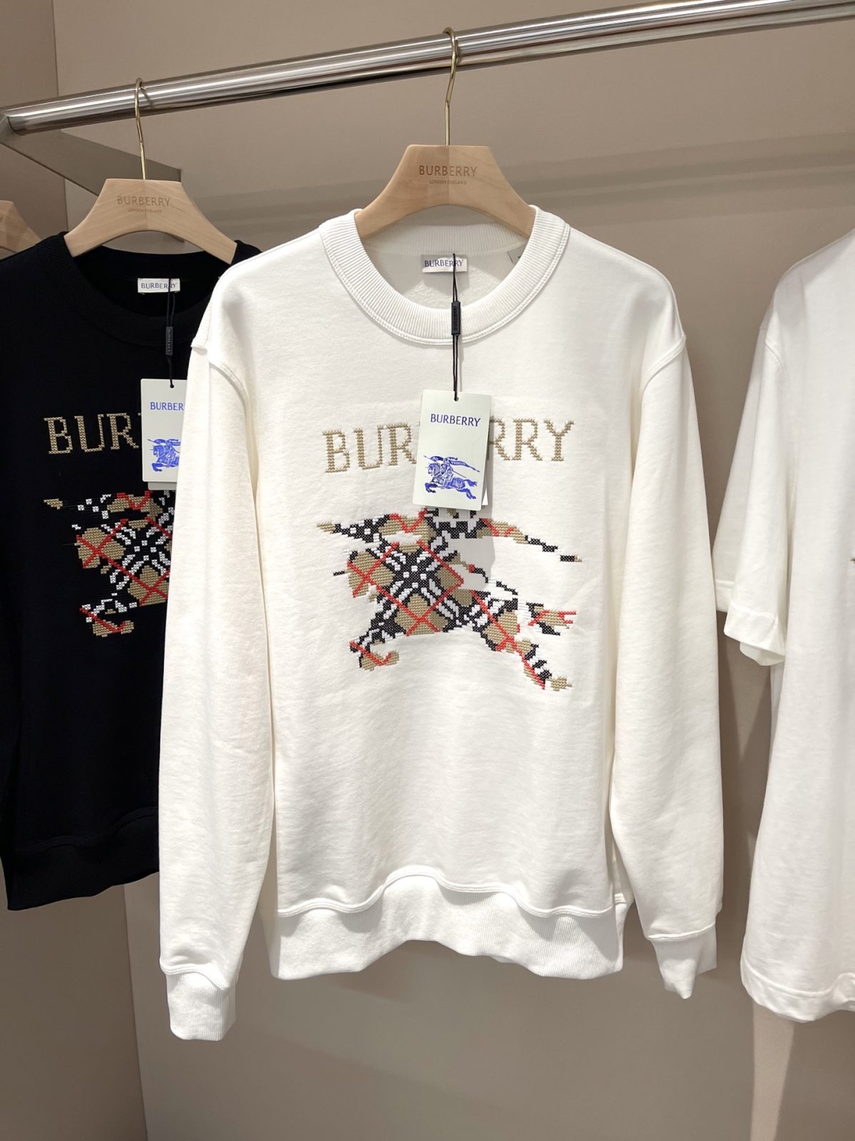Burberry 2025FW EKD Cross-Stitch Cotton Crewneck Sweatshirt - Image 1