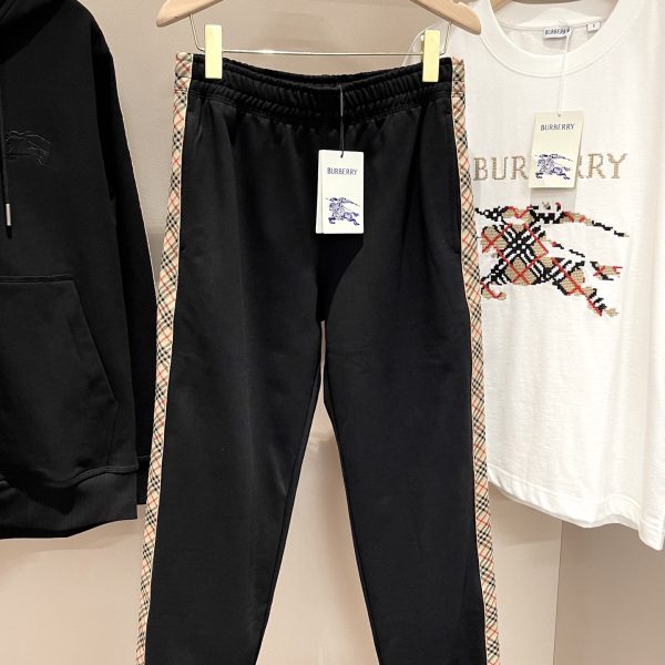 Burberry 25FW Cotton-Blend Track Pants with Vintage Check Stripe