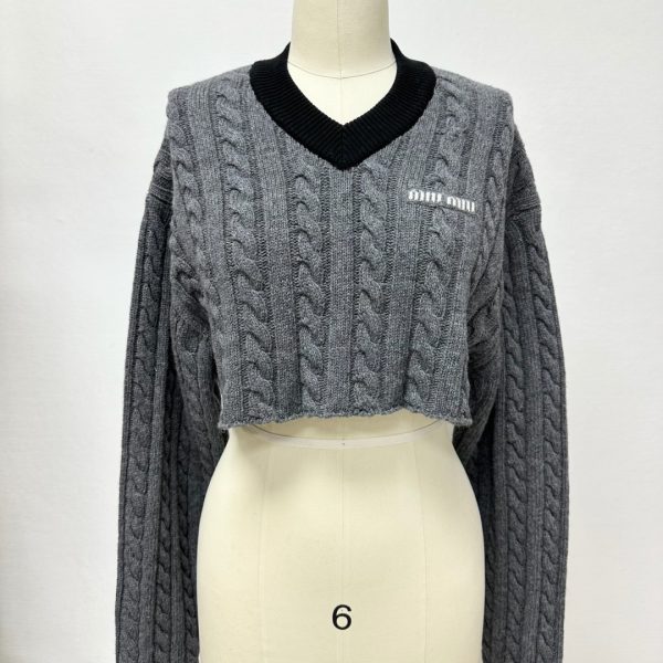Miu Miu Cropped Cable-Knit Wool Sweater