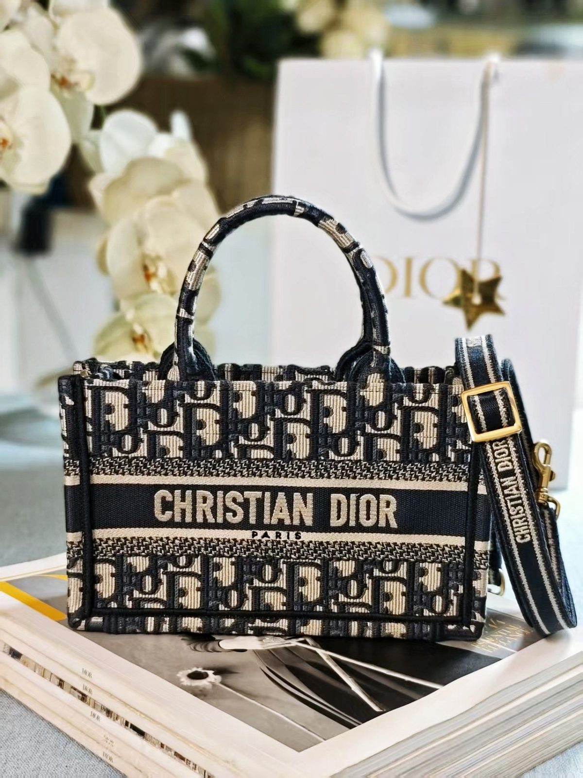 Dior Book Tote Mini Bag (Blue Oblique Jacquard) - Image 1