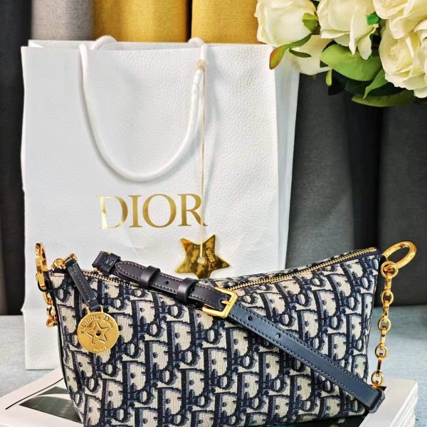Dior Diostar Hobo Chain Bag (Blue Oblique Jacquard)