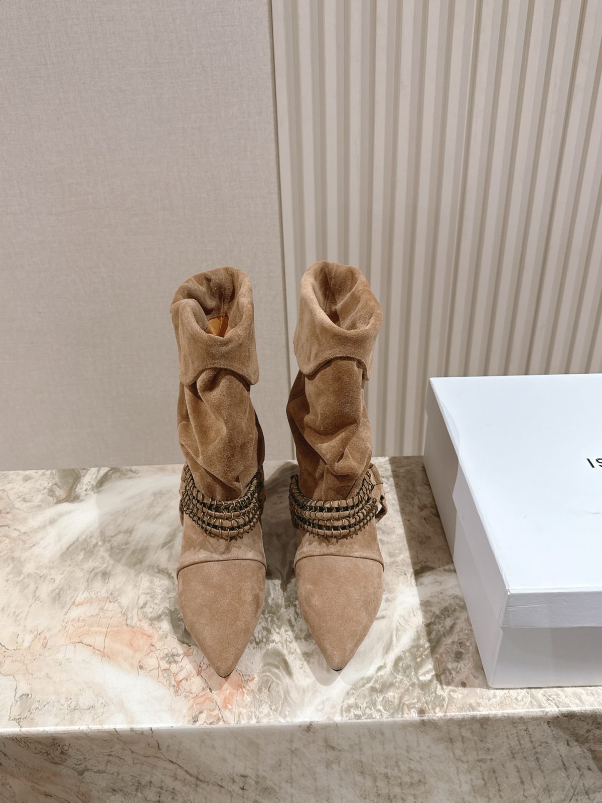 Isabel Marant Suede Pointed-Toe Chain Embellished Mid-Calf Boots - Image 3