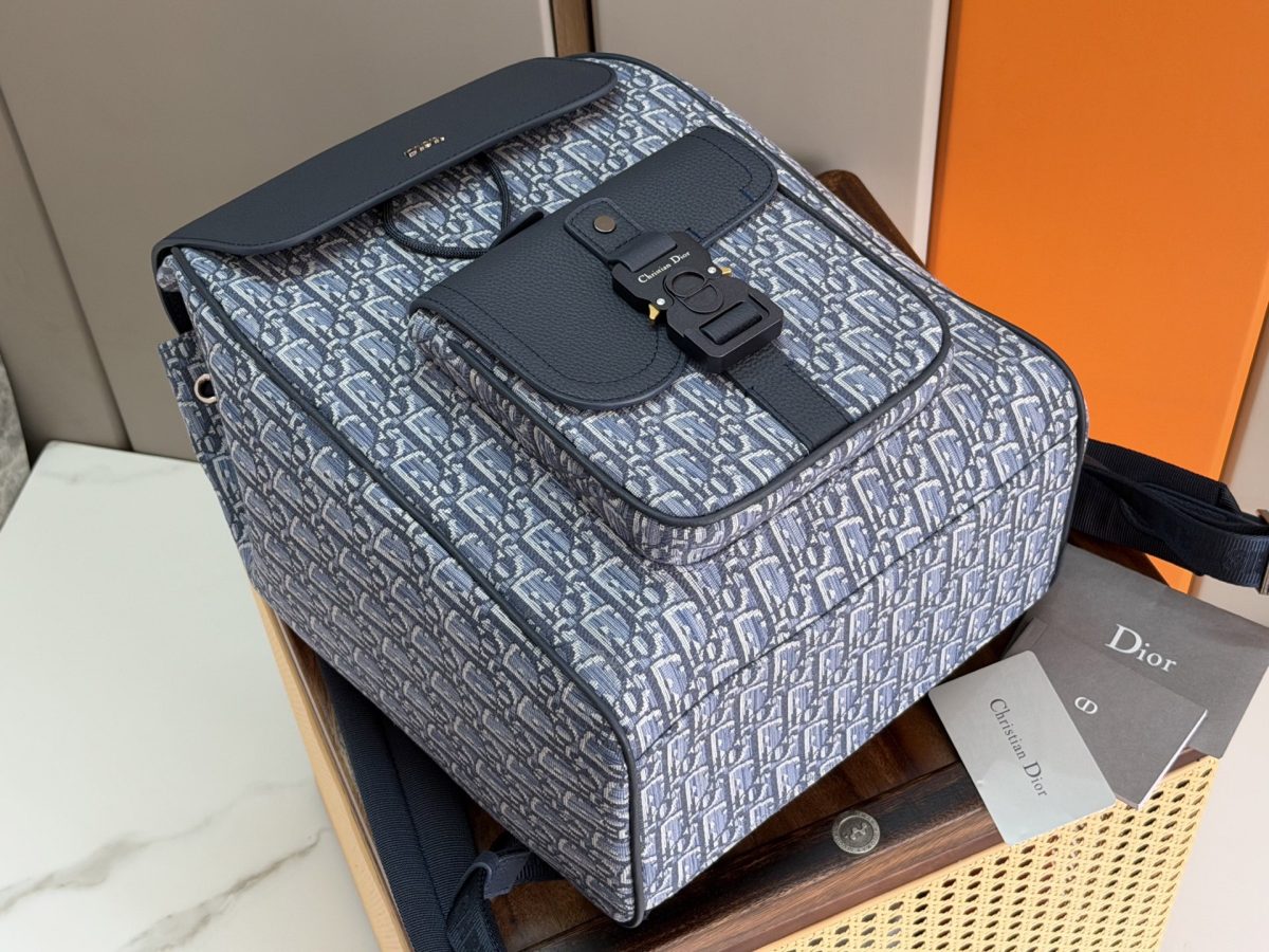 Dior Saddle Backpack (Light Blue Oblique Jacquard) - Image 9