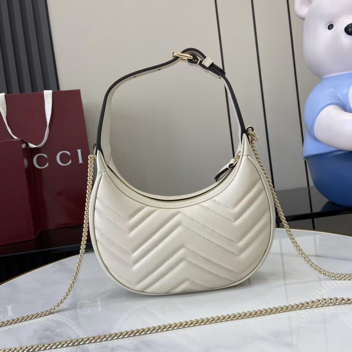 Gucci GG Marmont Small Shoulder Bag | New White Leather Design - Image 8